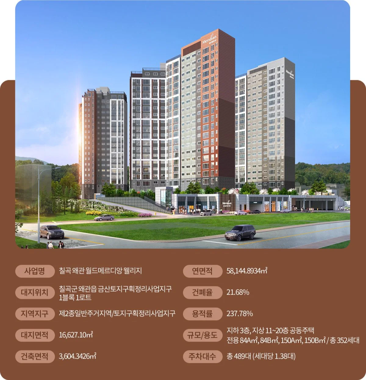 칠곡 왜관 월드메르디앙 웰리지 사업개요 인포그래픽